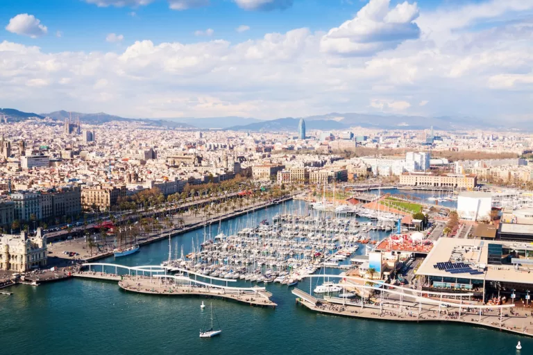 aerial view of barcelona city with port vell 768x512